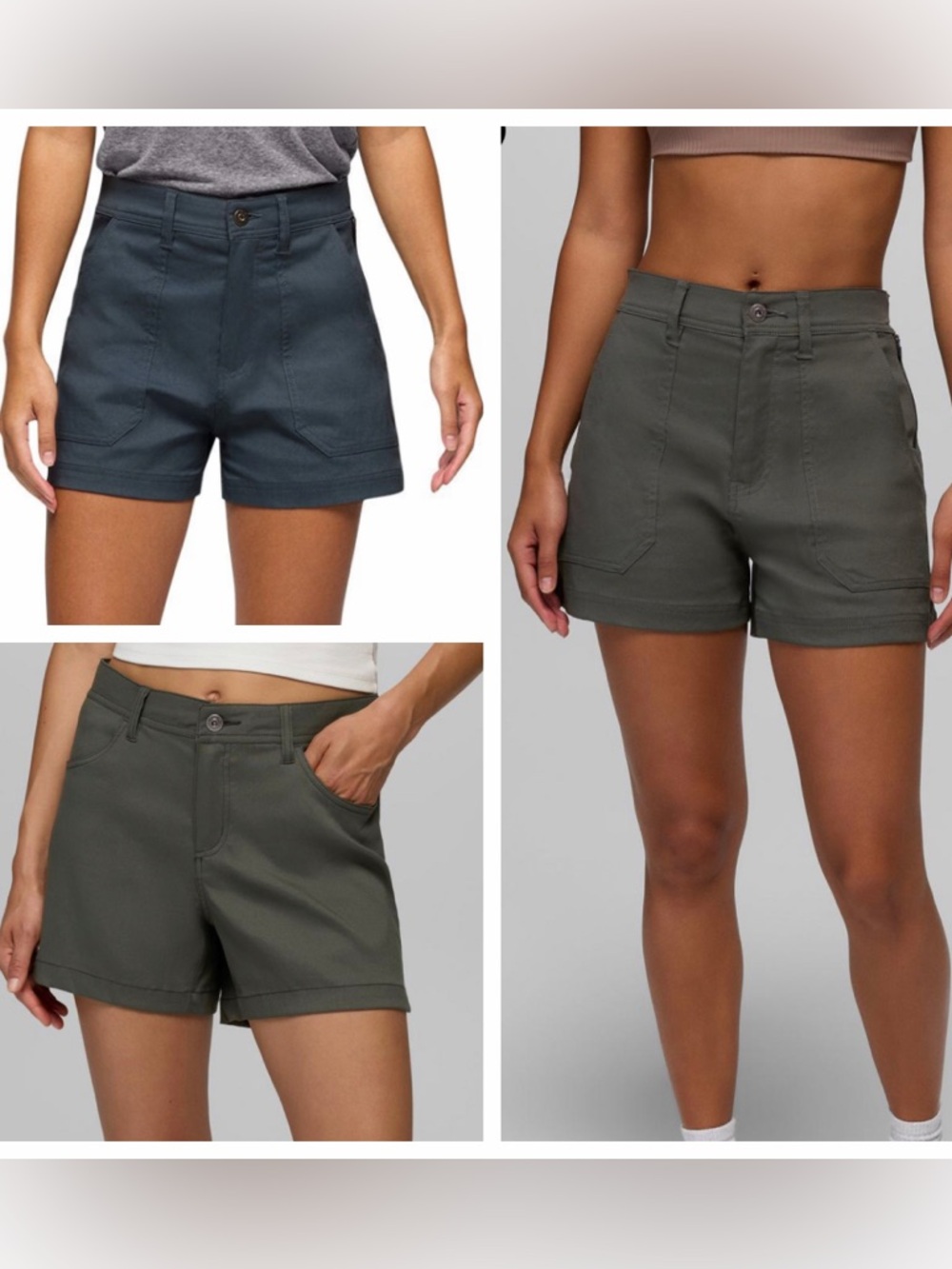 3 Pairs Prana Shorts Stretch Zion Cargo and Halle Size 4 Spruce Thundercloud 5”